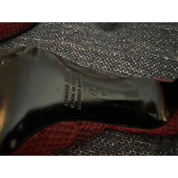 Vintage Leather Saks Fifth Avenue Folio Collection Red Snakeskin Buckle Mules - Picture 4 of 5